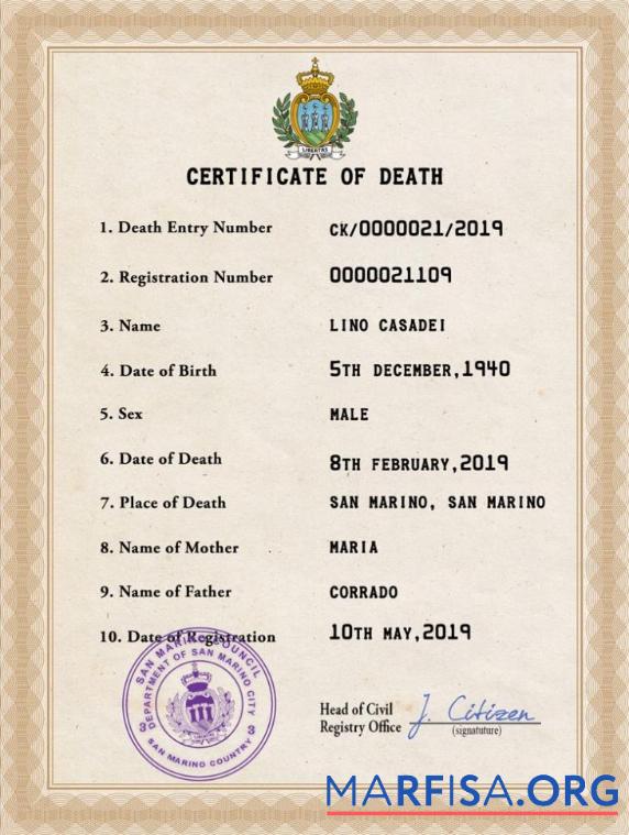 Blank Samoa vital record death certificate PSD template